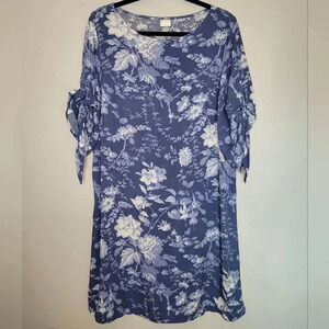 H&M Blue White Floral Vines 100% Viscose Lightweight Dress Sz 12 Vacay Resort